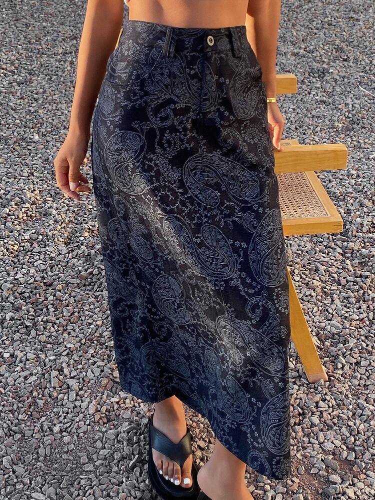 Women's Casual Floral Print Straight Skirt, Summer Boho