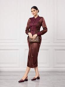 Sleekvia New Burgundy Square Toe Chunky Heel Strap Backless Comfortable Non-Slip Versatile Women High Heel Shoes, Spring/Autumn - Burgundy - View 7