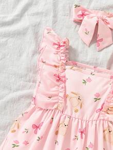 SHEIN Baby Girl Cute Summer Light Pink Halter Dress Graphic Strawberry Plaid Print Ruffle A-Line Dress For Birthday Party Holiday & Photos - Baby Pink - View 7