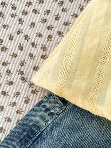 SHEIN Áo hai dây ren cho bé gái tuổi teen, áo hai dây ren màu trơn thanh lịch, phù hợp cho mùa hè, kỳ nghỉ, mặc thường ngày, ở nhà, kiểu BM. - Màu Mù tạt vàng - Xem 5