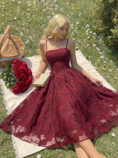 SHEIN MOD Women's Red Lace-Up Backless Midi Dress, Elegant For Wedding, Prom, Graduation, Spring/Summer Outfit, Valentine's Day Dress, Women's Carnival Costume, Perfect For Vacation, Date, Picnic, Party, Prom, Festival, And Birthday Wear, Wedding Guest Dresses, Elegant, Formal Dress, Floral Dress, Vintage, Retro, Garden Party Dress, Long Bodycon Dress Pink Dress Pink Tea Party Dress Pink Flower Dress Rose Dress