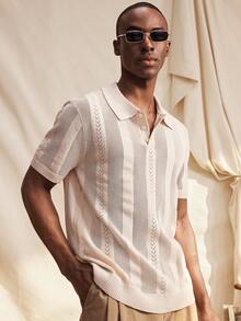 RONVEXI 男士夏季休闲度假日常通勤纯色镂空针织Polo衫，短袖针织领，舒适透气轻盈，适合休闲穿着，也适合度假和情人节穿着。男士钩针衬衫，男士度假装，男女通用衬衫，情侣装，奶油色针织Polo衫，男士纽扣针织Polo衫，男士钩针针织衬衫，男士纹理Polo衫 - 彩色 - 查看 7