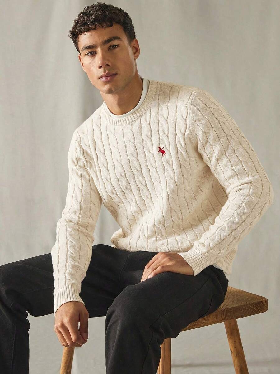 SWAVVY Áo len nam dài tay dáng rộng, thời trang và trẻ trung. - Màu be - Xem 1