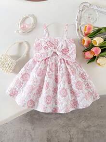 SHEIN 2025 Summer New Baby Girl Sweet Butterfly Decor Sleeveless Dress - Pink - View 3