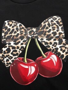 SHEIN Conjunto de camiseta holgada de manga caída con estampado de leopardo y pantalones acampanados para adolescentes - Multicolor - Ver 9