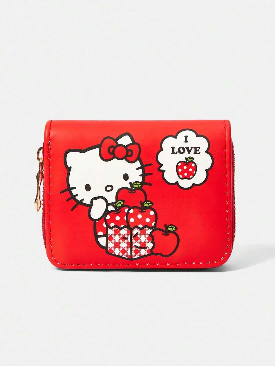 HELLO KITTY AND FRIENDS | SHEIN 1Pc Cat Polka Dot Apple Pattern Simple Style Zipper Coin Purse, Suitable For Women. - Red - View 1