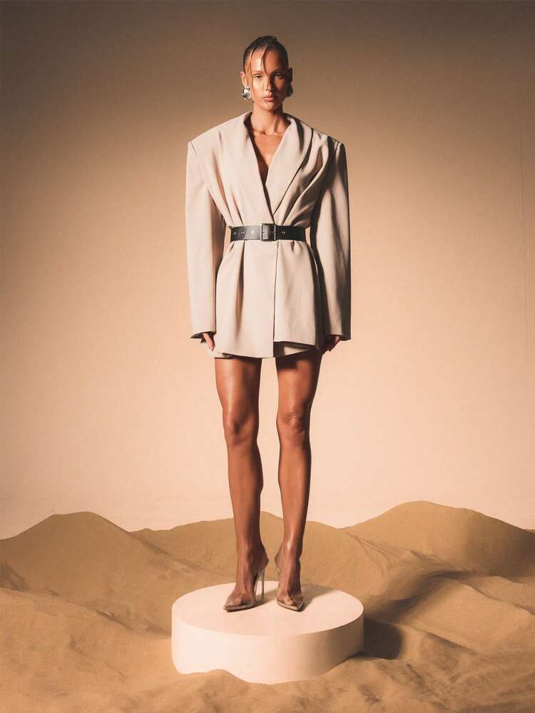 KIZN Belted V-Neck Blazer Mini Dress