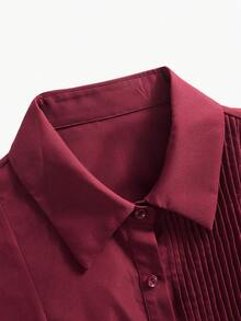 MOTF PREMIUM KEMEJA WANITA WARNA POLOS GARIS ASIMETRIS REGULER ELEGAN SERBAGUNA UNTUK PERJALANAN SEHARI-HARI, COCOK UNTUK MUSIM SEMI DAN GUGUR - Burgundy - View 3