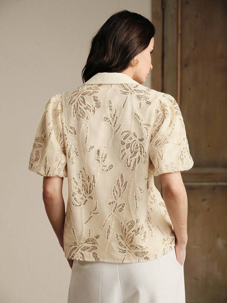 Women's Collar Petal Sleeve Hollow Embroidery Elegant Blouse Elegant Blouses For Women