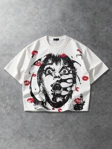 ROMWE MEN Men's Round Neck Casual Fashion Printed Short Sleeve T-Shirt, Summer - White - View 1