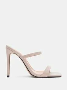 Glitzique Giày cao gót mũi vuông hở gót thời trang gợi cảm cho nữ, giày sandal đế xuồng đa năng, màu đen - Màu be - Xem 8