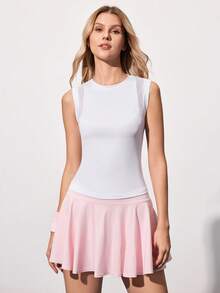 CourtClass Women's Sleeveless Yoga Tennis Tight Fit T-Shirt With Mesh Splice On Side - White - View 3