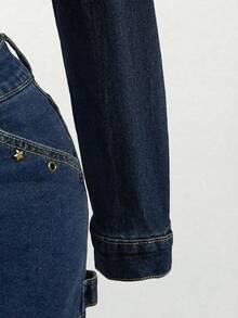 Mistrie Women's Casual Fashion Versatile Denim Shorts With Eyelet Design - Blue - View 3