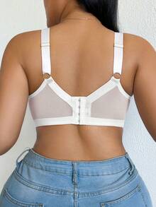 DesireSculpt Sujetador sin costuras inalámbrico de talla grande con parches de malla de unicolor - Blanco - Ver 2