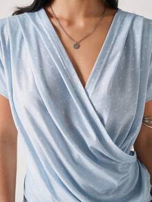 LYSMO 2026 New Arrive Minimalism Spring/Arrivel Women's Casual Polka Dot Print Wrap T-Shirt, Summer/ Summer Outfits /Summer Tops/Summer Clothes/ Summer Outfit For Women/Spring Outfit Women/Beach Outfit For Women/ Beach Vacation Outfits For Women /Weddings & Events /Graduation Ceremony/Going Out Tops/Going Out Tops For Women /Going Out Outfits /Going Out /Birthday Outfits For Women/ Elegant Women's Blouses /Vacation Outfits Women /Holiday Outfits For Women/Summer Holiday Outfits/Vacation Outfits For Women /Beach Vacation Outfits For Women / Casual Blouses For Women / Casual Outfit For Women / Women's Social Blouse/Formal Attire For Women /Polka Dot / Polka Dot Top/ Blue Top /Y2K/BOHO - Multicolor - View 6