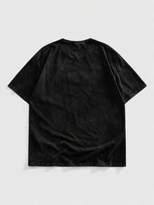 ROMWE MEN Essentials Camiseta de manga corta casual de moda callejera para hombres, con bordado de letras y lavado, para el verano - Gris - Ver 2