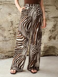 MOTF PREMIUM WOMEN'S ZEBRA PRINT LOOSE WIDE LEG PANTS WITH SIDE POCKETS - Multicolor - View 5