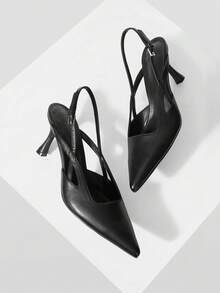 女士尖头搭扣设计时尚高跟鞋，适合日常穿着 - 黑色 - 查看 7