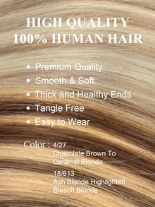 PU孔发片真人发接发，蝴蝶发片接发，12-24英寸挑染直发接发束，隐形接发，适用于日常、婚礼和派对等场合。 - 彩色 - 查看 2