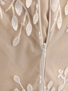 Teen Girl Elegant Party Embroidered Mesh Patchwork Ruffle Hem Dress - Apricot - View 7