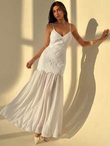 Aloruh 女士蕾丝优雅吊带连衣裙套装 - 白色 - 查看 1