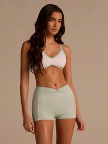 Fluxe Women's Casual Sports Twist Waist Fitted Shorts,Summer Green Sportswear For Spring Break,Beach,Party,Graduation,,Joggers&Sports Shorts - Green - View 5