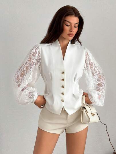 SHEIN Women, Spring, Summer, Blazer, Lace Sleeve, Boho, Weeding, Elegant, Boho Style,