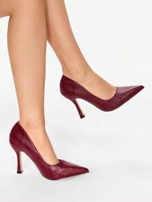 Glitzique Giày cao gót thời trang nữ thu/đông đa năng, giày cao gót 9,5cm thoải mái, giày dự tiệc mũi nhọn tối giản, thanh lịch - Màu Đỏ Sâu - Xem 1