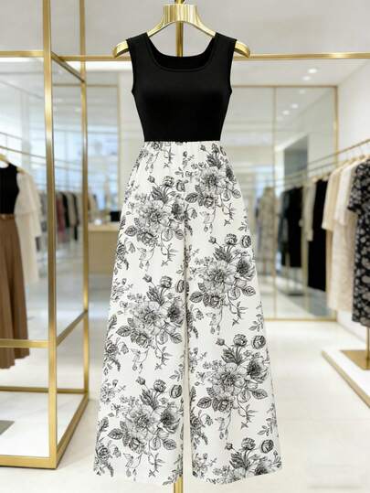 GlowEve Women's Casual Colorblock Floral Print Jumpsuit, Summer