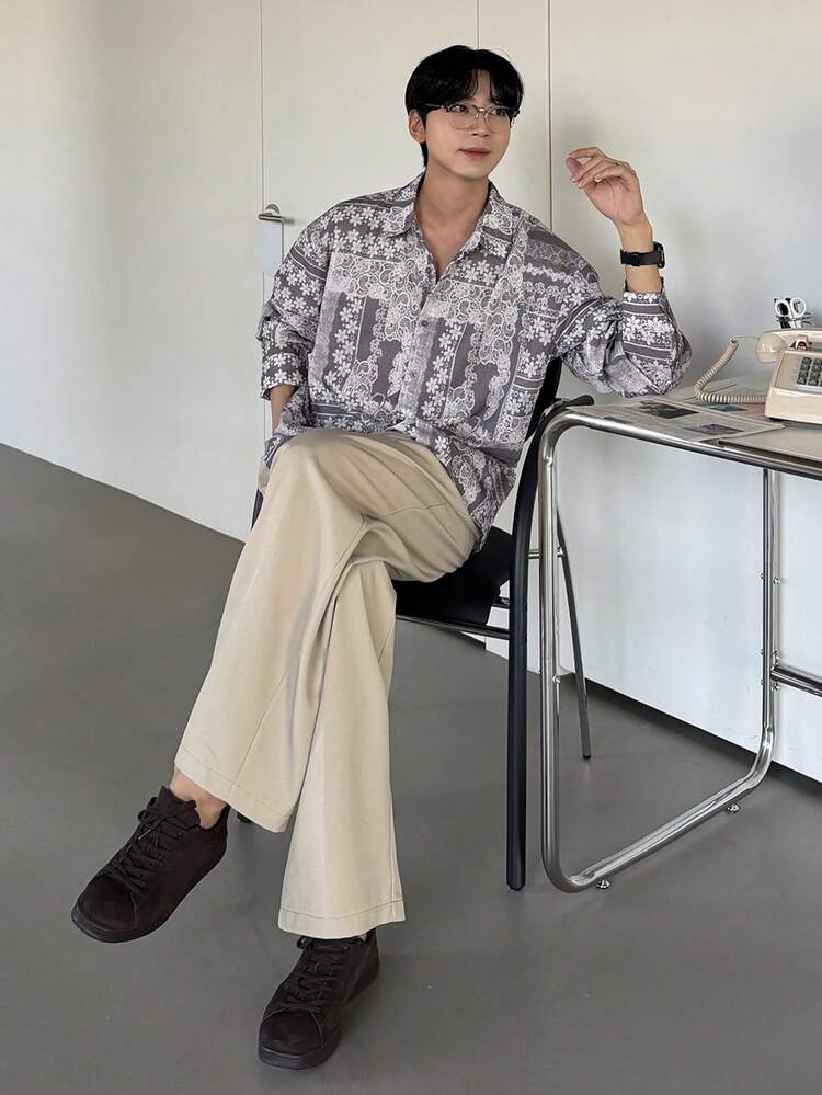 Men's Long Sleeve Floral Print Shirt, Spring/Summer