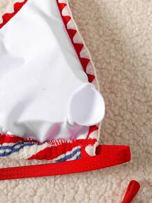 SHEIN 2pcs/Set Teen GirlSummer New Red Striped Halter Fashionable Bikini Set, Suitable For Beach Vacation - Red - View 6