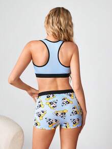 THE POWERPUFF GIRLS X SHEIN 女士卡通印花文胸上衣和三角裤休闲家居服套装 - 藍色 - 查看 2