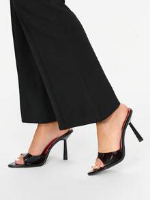 Glitzique Sandalias de tacón alto mujer con puntera puntiaguda y decoración de pirámide transparente negro, tacones glamorosos para fiestas - Negro - Ver 1