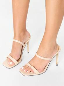 Glitzique Giày cao gót mũi vuông hở gót thời trang gợi cảm cho nữ, giày sandal đế xuồng đa năng, màu đen - Màu be - Xem 7