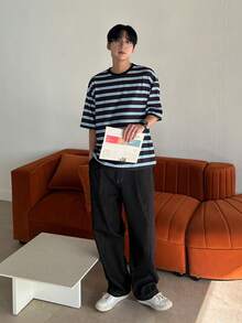 DAZY 男士休闲撞色条纹短袖T恤，夏季 - 彩色 - 查看 3