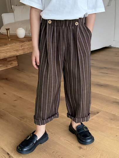DAZY Young Boy Elastic Waist Pocket Striped Wide Leg Loose Casual Pants