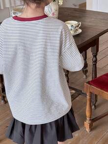 DAZY Camiseta de manga raglán holgada y a rayas para uso diario de niñas preadolescentes, verano - Multicolor - Ver 2