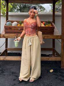 Sunnyshic Quần ống đứng đính hạt cườm, quần nữ thanh lịch phong cách Boho, quần hè cho nữ, quần vải lanh cho nữ, quần ống rộng mùa hè, quần ống rộng cho nữ, quần đi biển cho nữ, quần vải lanh, quần che áo tắm cho nữ, quần hè cho nữ, bộ đồ đi nghỉ mát cho nữ, quần nữ, trang phục mùa hè cho nữ, trang phục mùa hè cho nữ, quần ống rộng cho nữ, quần vải lanh cạp cao mùa hè cho nữ. - Màu Khaki - Xem 7