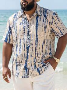 ResortEase Plus Men Tie Dye Color Block Short Sleeve Collar Shirt, For Vacation, Fall - Multicolor - View 2