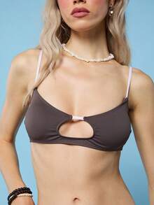 COUREZ 前开衩抹胸比基尼上衣/Y2K夏季女式可爱性感沙滩度假泳装夏季外出女式沙滩装 - 棕色 - 查看 2