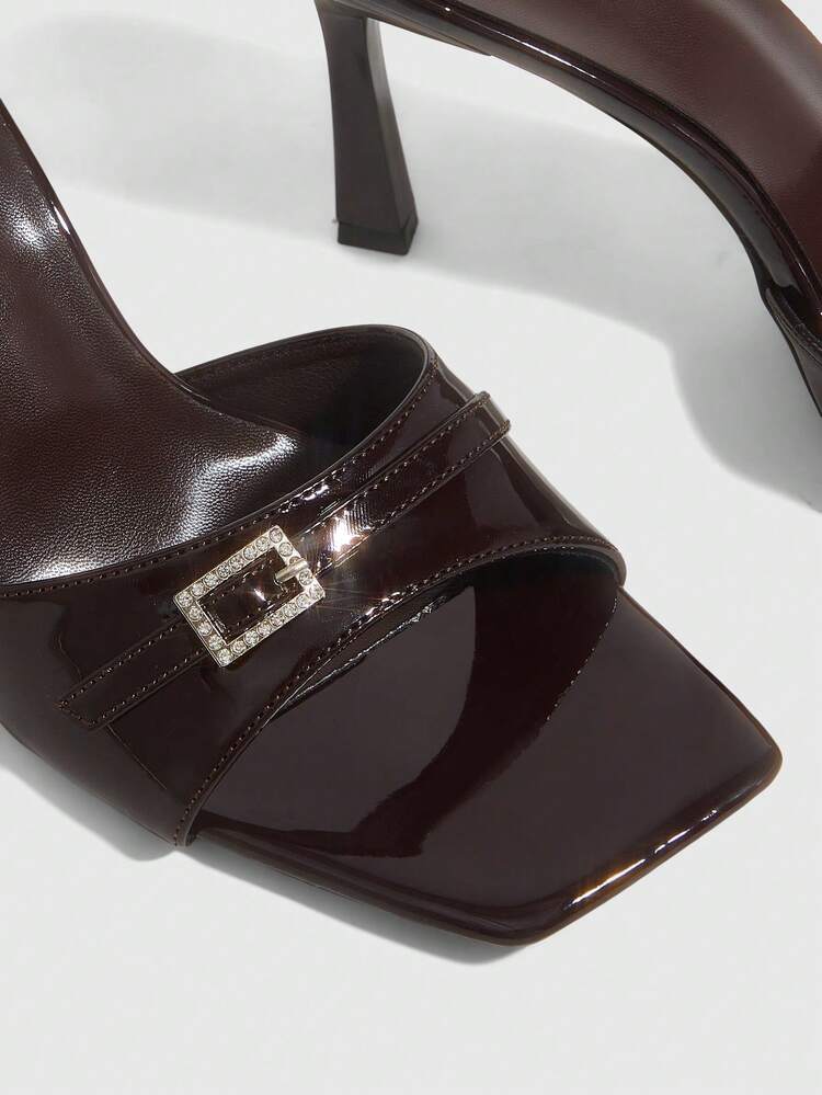 CUCCOO SZL Women Shoes Spring And Summer New Brown Mirror One-Piece Rhinestone Buckle With Peep Toe Women's High-Heeled Sandals Fashionable, Comfortable And Versatile Sexy Party Women's Sandals Peep Toe Sandals