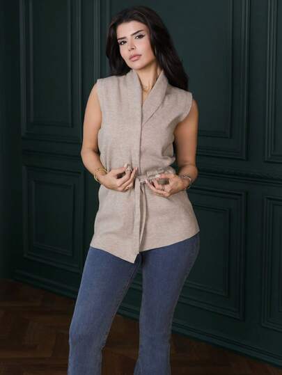 Hindelle كارديجان بلا أكمام للنساء باللون الأحادي، للمواسم الانتقالية بين الربيع والخريف، أطقم علوية بلا أكمام