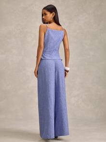 EURMUSE Women Linen Fabric Two Pieces Suit Sets - Royal Blue - View 2