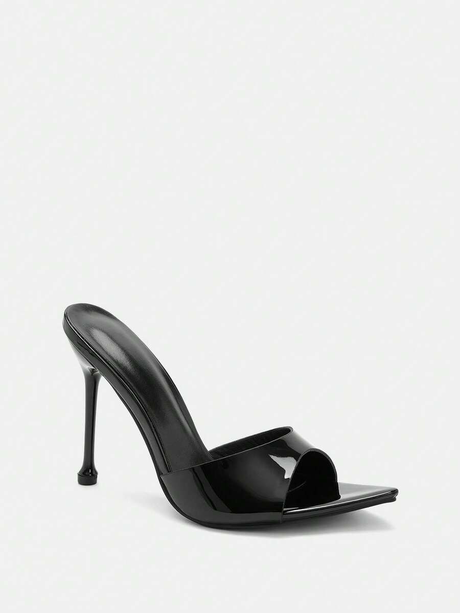 Glitzique Elegant Minimalist Pointed Toe Stiletto Heel Slide Sandals Spring Shoes - Black - View 1