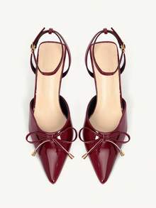CUCCOO CHICEST Women's Fashionable Elegant Commuting Pumps With Bow Decor Elegant Shoes Wedding Shoes - Burgundy - View 7