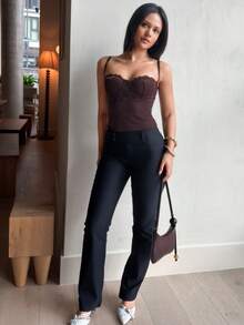 leahseptember 女士蕾丝拼布紧身性感吊带背心 - 咖啡棕 - 查看 6