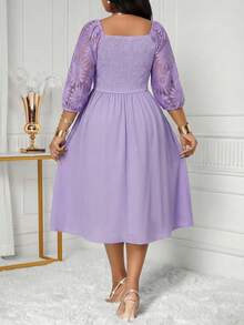 SHEIN Lady Đầm dài tay màu trơn cỡ lớn, tối giản và thời trang, phù hợp cho mùa hè, lễ Phục sinh, lễ tốt nghiệp, dự tiệc cưới, trang phục công sở thường ngày. - Màu tím - Xem 2