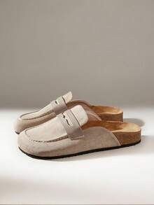 Solecia 女士复古风、舒适百搭、简约天鹅绒外套、平底穆勒拖鞋。 - 灰色 - 查看 2