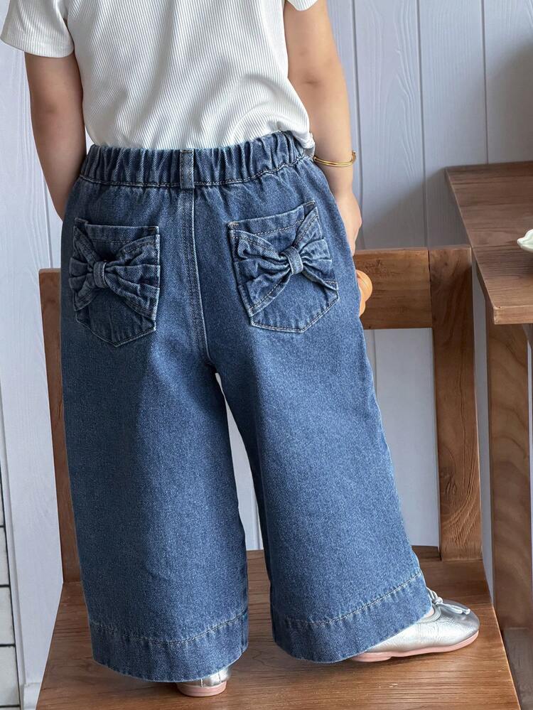 Toddler Girls' Washed Korean Style Loose Wide-Leg Casual Denim Pants