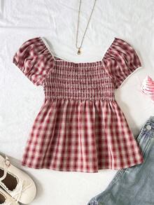 SHEIN Tween Girl Casual Lace Trim Short Sleeve Blouse,Kids - White - View 2